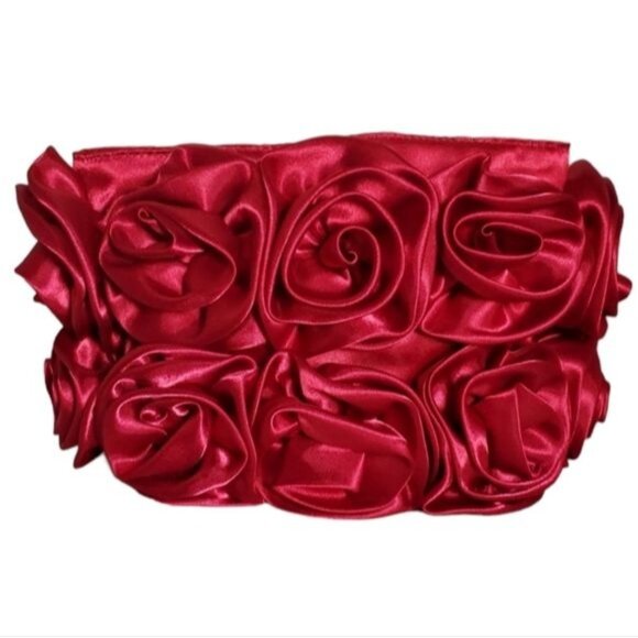 For Your Ease Only Clutch Bag Pouch Purse Red Satin Roses WOMEN'S WOMAN'S